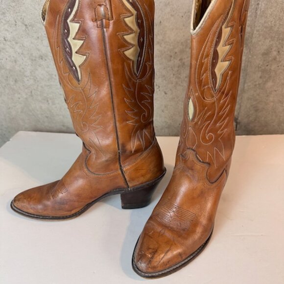 Vintage Acme Women’s Cowboy Boots – Size 8 – Tan Leather Western Boots - Picture 3 of 11